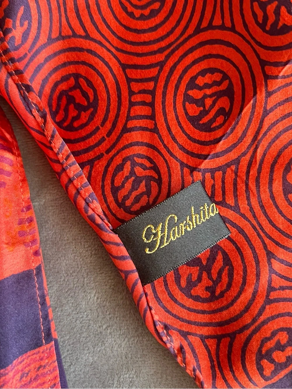 Harshita Red and Navy Patterned Silk Scarf
